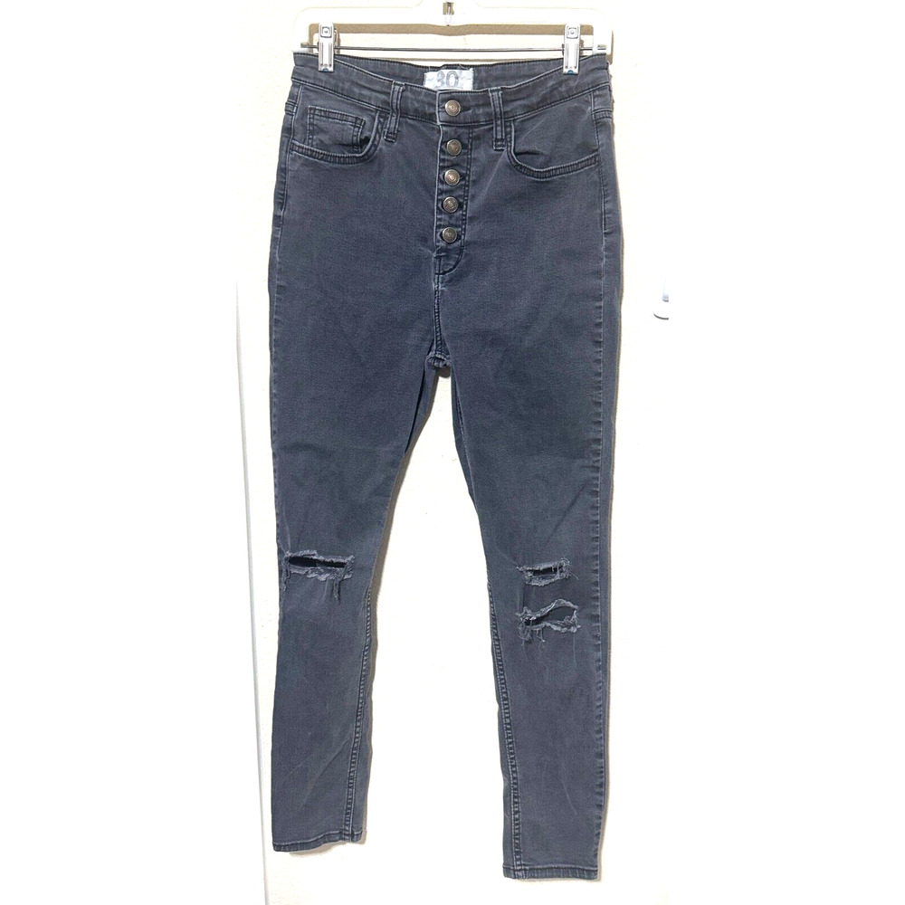 We the Free People Jeans Faded Black Denim sz 30 Distressed Button Fly skinny